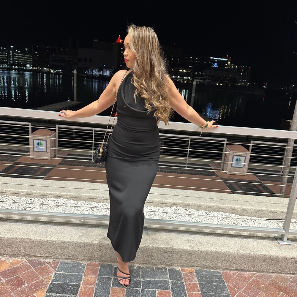 Zara Black Satin Halter Slip Dress